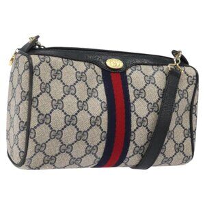 GUCCI GG Supreme Sherry Line Shoulder Bag PVC Navy Gold 378 004 4465 Auth 122272
